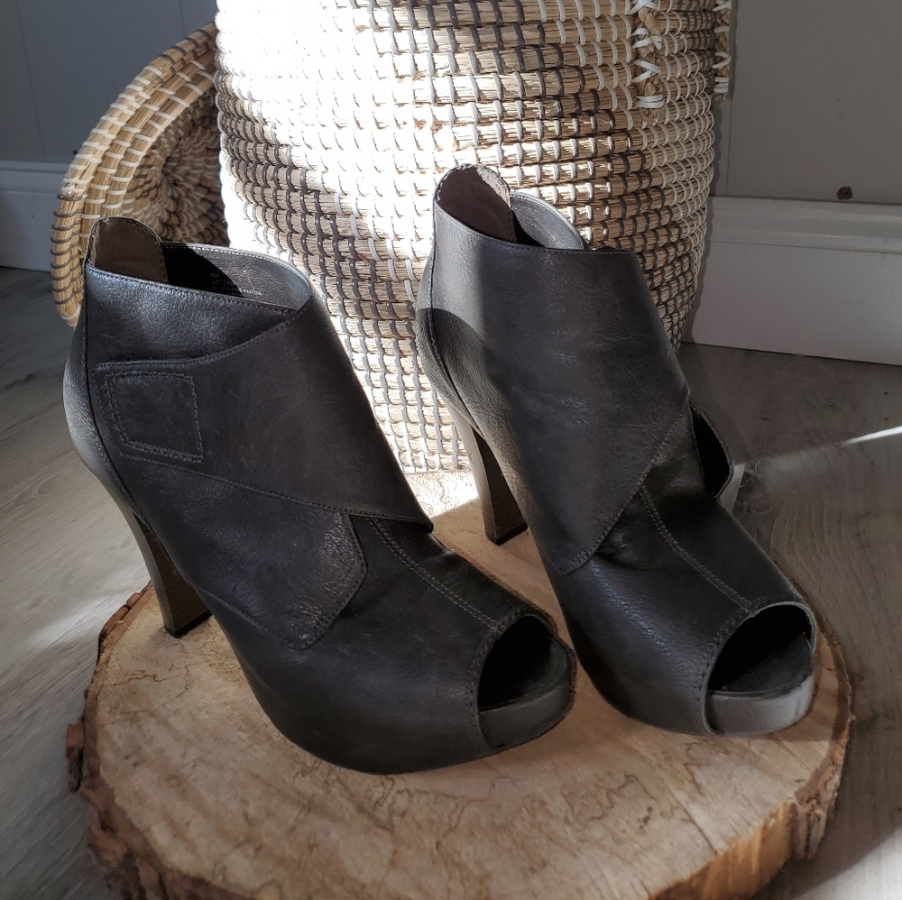Olive open toe booties